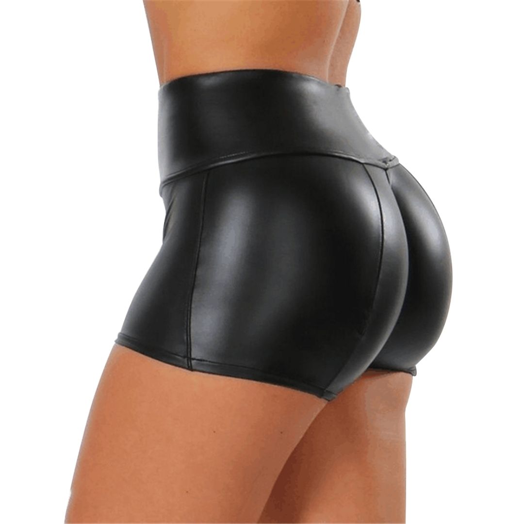 Black Faux Patent Leather Shorts